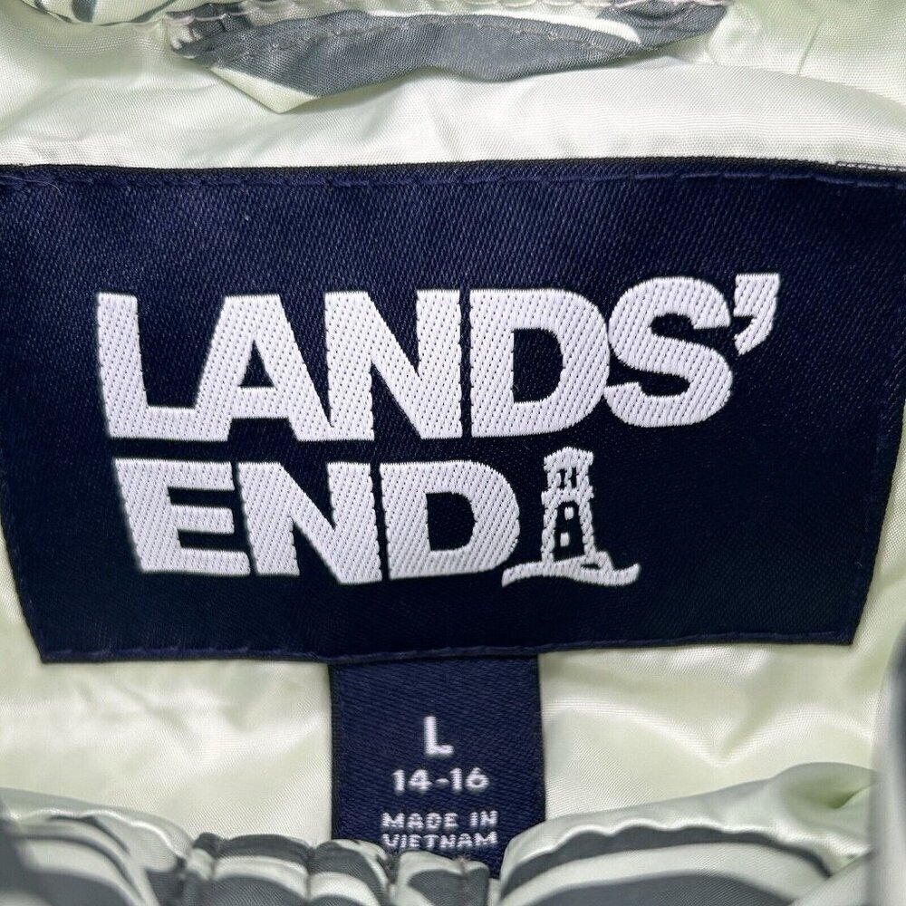 Lands End Vest Womens Large Green Winter Down Puffer Leaf Print Full Zip Size L - Picture 4 of 11